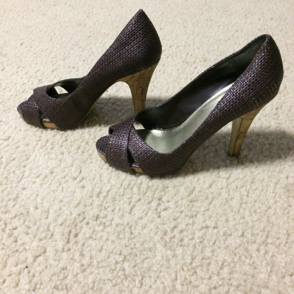 NINE WEST "Jacero" Brown Peep Toe Cork Heel